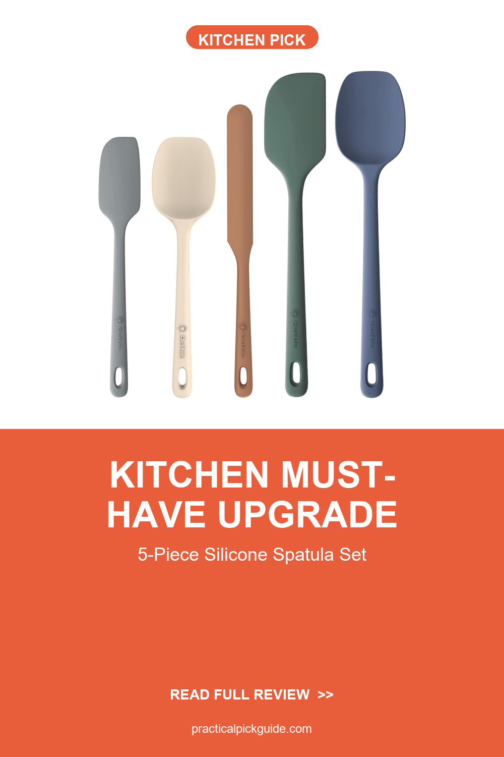 ChefAide 5 Pieces Silicone Spatula Set, Food Grade Rubber Spatula, Upgrade Strong Handle with Ergonomic Grip, Heat Resis